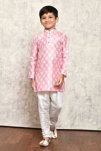 Petite Pomme_Peach Polyester Sequins, Embroidery Floral Print Kurta _Online_at_Aza_Fashions
