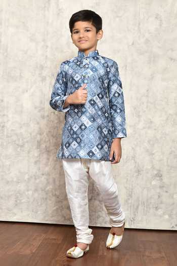 Buy_Petite Pomme_Grey Polyester Embroidery Geometric Print Short Kurta _Online_at_Aza_Fashions