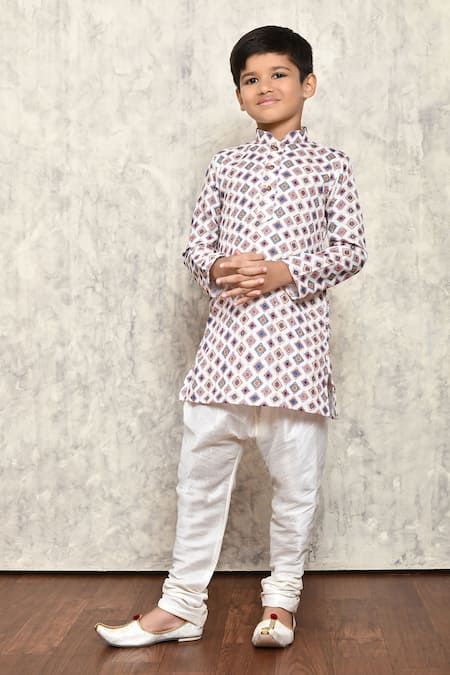 Buy_Petite Pomme_Multi Color Polyester Embroidery Geometric Pattern Short Kurta _Online_at_Aza_Fashions