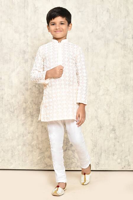 Buy_Petite Pomme_Pink Cotton Embroidery Jaal Thread Kurta _Online_at_Aza_Fashions