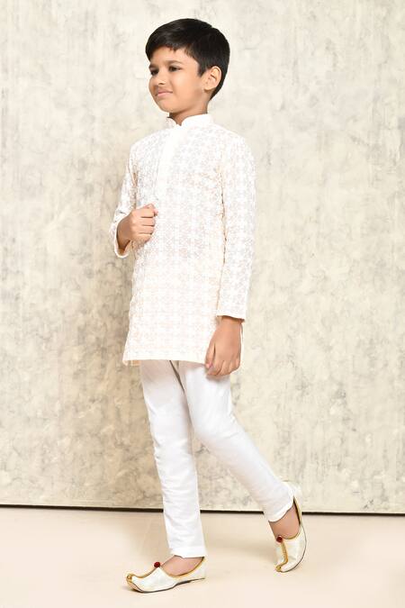 Shop_Petite Pomme_Pink Cotton Embroidery Jaal Thread Kurta _Online_at_Aza_Fashions