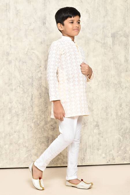 Petite Pomme_Pink Cotton Embroidery Jaal Thread Kurta _at_Aza_Fashions