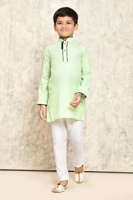 Samyukta Singhania Green Cotton Self Pattern Geometric Work Pastel Kurta 