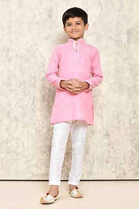 Samyukta Singhania Pink Cotton Self Pattern Geometric Work Straight Kurta 