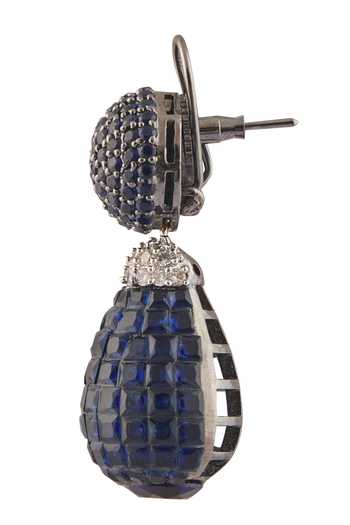 Buy_Vivinia By Vidhi Mehra_Blue Zari Zircon Studded Dangler Drop Earrings _Online_at_Aza_Fashions