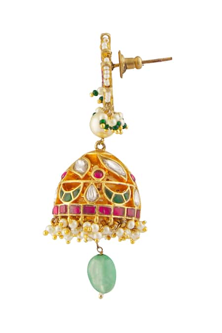 Buy Vivinia By Vidhi Mehra Multi Color Pearls, Piping, Stones Floral Kundan Studded Jhumkas Online at Aza Fashions Buy_Vivinia By Vidhi Mehra_Multi Color Pearls, Piping, Stones Floral Kundan Studded Jhumkas _Online_at_Aza_Fashions