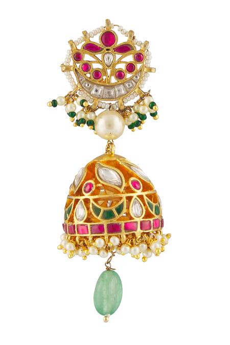 Shop Vivinia By Vidhi Mehra Multi Color Pearls, Piping, Stones Floral Kundan Studded Jhumkas Online at Aza Fashions Shop_Vivinia By Vidhi Mehra_Multi Color Pearls, Piping, Stones Floral Kundan Studded Jhumkas _Online_at_Aza_Fashions