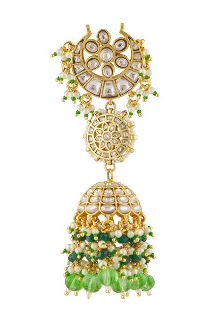 Shop Vivinia By Vidhi Mehra Green Kundan Studded Half Moon Jhoomar Jhumkas Online at Aza Fashions Shop_Vivinia By Vidhi Mehra_Green Kundan Studded Half Moon Jhoomar Jhumkas _Online_at_Aza_Fashions