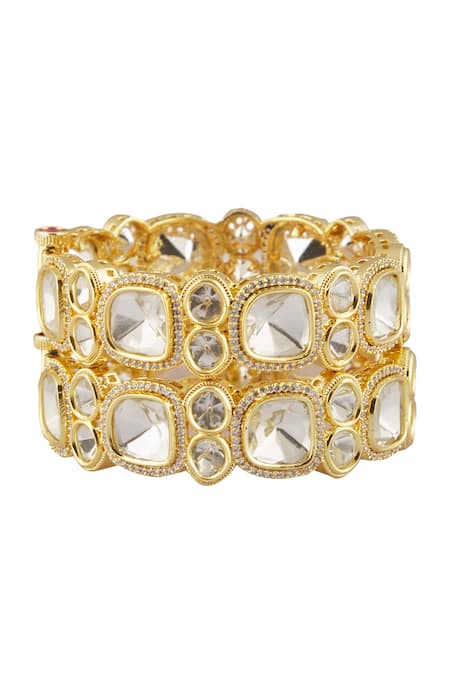 Vivinia By Vidhi Mehra_Gold Plated Stones Polki Embellished Bangles- Set Of 2 _Online_at_Aza_Fashions