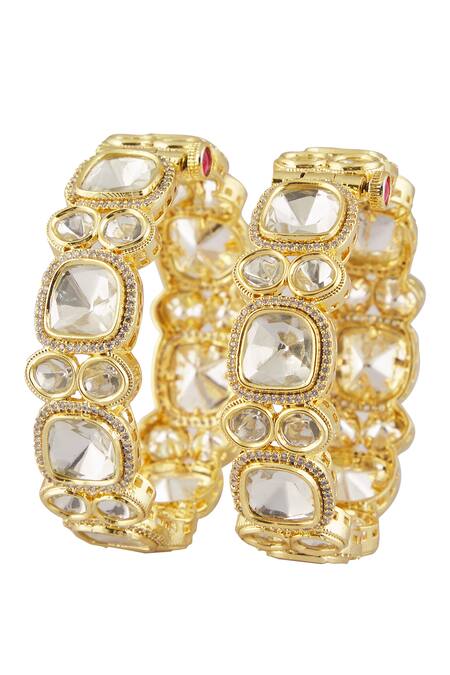 Shop_Vivinia By Vidhi Mehra_Gold Plated Stones Polki Embellished Bangles- Set Of 2 _Online_at_Aza_Fashions