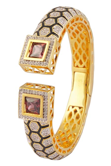 Shop Vivinia By Vidhi Mehra Gold Plated Imitation Diamonds Kundan Studded Enamelled Kada at Aza Fashions Shop_Vivinia By Vidhi Mehra_Gold Plated Imitation Diamonds Kundan Studded Enamelled Kada _at_Aza_Fashions