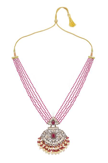 Vivinia By Vidhi Mehra Pink Diamonds, Stones Kundan Embellished Pendant Necklace Set at Aza Fashions Vivinia By Vidhi Mehra_Pink Diamonds, Stones Kundan Embellished Pendant Necklace Set _at_Aza_Fashions