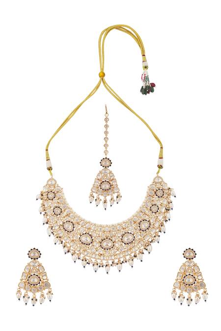 Shop Vivinia By Vidhi Mehra Gold Plated Diamonds, Stones Polki Kundan Embellished Choker Set Online at Aza Fashions Shop_Vivinia By Vidhi Mehra_Gold Plated Diamonds, Stones Polki Kundan Embellished Choker Set _Online_at_Aza_Fashions