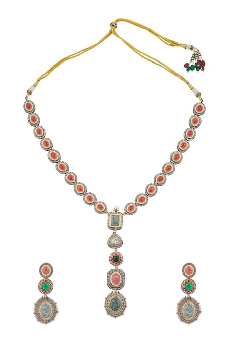 Shop Vivinia By Vidhi Mehra Multi Color Beads, Zari Zircon And Beaded Long Necklace Set at Aza Fashions Shop_Vivinia By Vidhi Mehra_Multi Color Beads, Zari Zircon And Beaded Long Necklace Set _at_Aza_Fashions