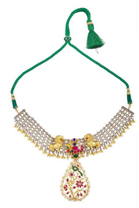 Vivinia By Vidhi Mehra_Multi Color Crystals Semi Precious Stone Embellished Choker Set _Online_at_Aza_Fashions