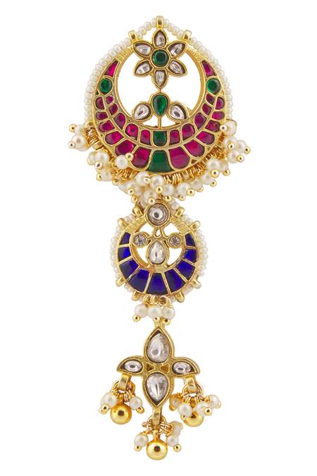 Shop_Vivinia By Vidhi Mehra_Multi Color Crystals Semi Precious Stone Embellished Choker Set _Online_at_Aza_Fashions