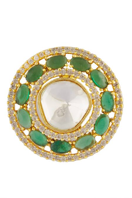 Vivinia By Vidhi Mehra_Green Stones Embellished Circular Stud Earrings _Online_at_Aza_Fashions
