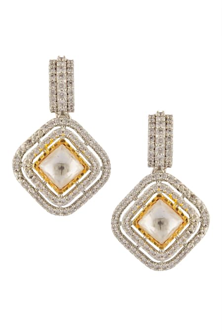 Shop Vivinia By Vidhi Mehra White Pearls, Zari Zircon Diamond Earrings at Aza Fashions Shop_Vivinia By Vidhi Mehra_White Pearls, Zari Zircon Diamond Earrings _at_Aza_Fashions