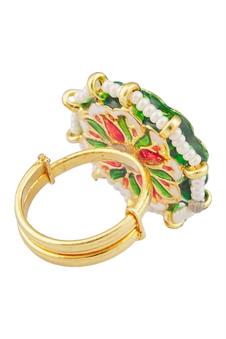 Buy Vivinia By Vidhi Mehra Green Smocking, Diamonds Semi-precious Stone Embellished Ring Online at Aza Fashions Buy_Vivinia By Vidhi Mehra_Green Smocking, Diamonds Semi-precious Stone Embellished Ring _Online_at_Aza_Fashions