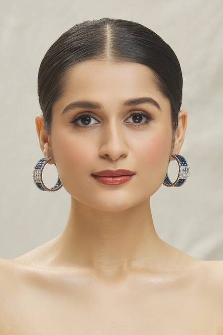 Vivinia By Vidhi Mehra Blue Zari Zircon Diamond Embellished Hoop Earrings Online at Aza Fashions Vivinia By Vidhi Mehra_Blue Zari Zircon Diamond Embellished Hoop Earrings _Online_at_Aza_Fashions