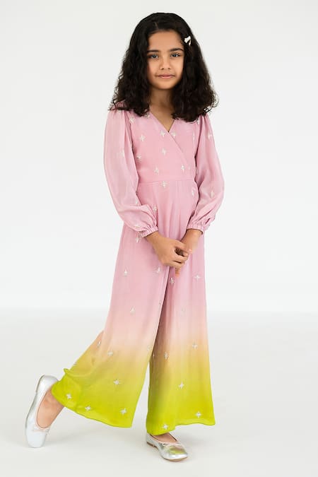 Shop EASE Pink Crepe Embroidery Butti Ombre Jumpsuit at Aza Fashions Shop_EASE_Pink Crepe Embroidery Butti Ombre Jumpsuit _at_Aza_Fashions