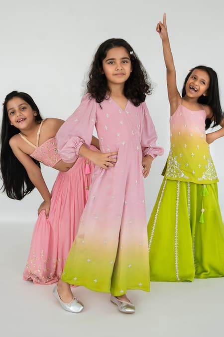 Buy EASE Pink Crepe Embroidery Butti Ombre Jumpsuit Buy_EASE_Pink Crepe Embroidery Butti Ombre Jumpsuit