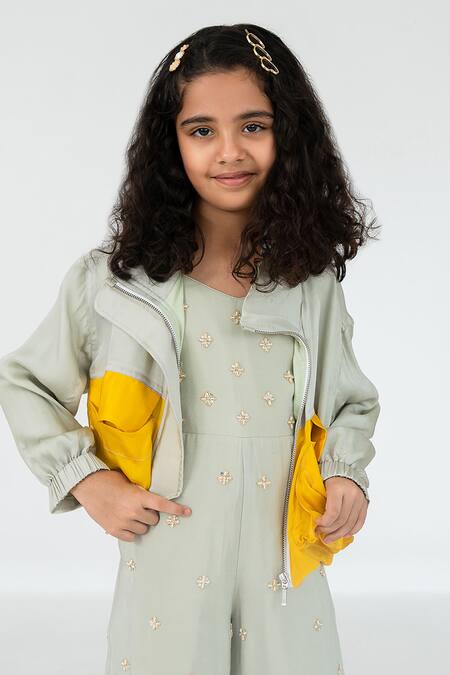 Buy_EASE_Blue Satin, Organza, Crepe Embroidery Butti Jumpsuit With Jacket _Online_at_Aza_Fashions