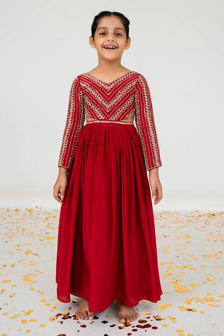EASE_Red Crepe Embroidery Nakshi Yoke Anarkali With Dupatta _Online_at_Aza_Fashions