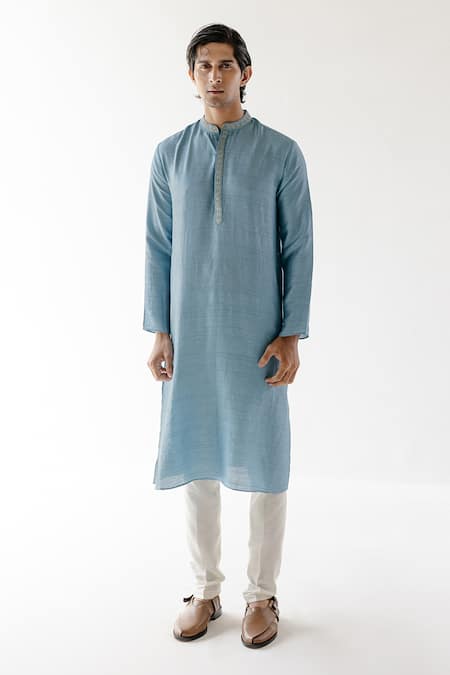 Roohbyridhimaa Blue Cotton, Silk Zari Aitbaar Embroidered Placket Kurta Set 
