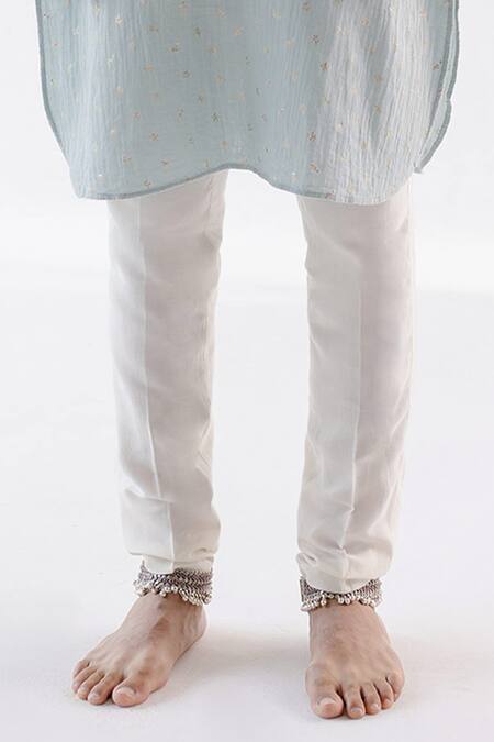 Roohbyridhimaa_Blue Cotton, Silk, Linen Embroidery Arsh Floral Motif Kurta Set _Online_at_Aza_Fashions