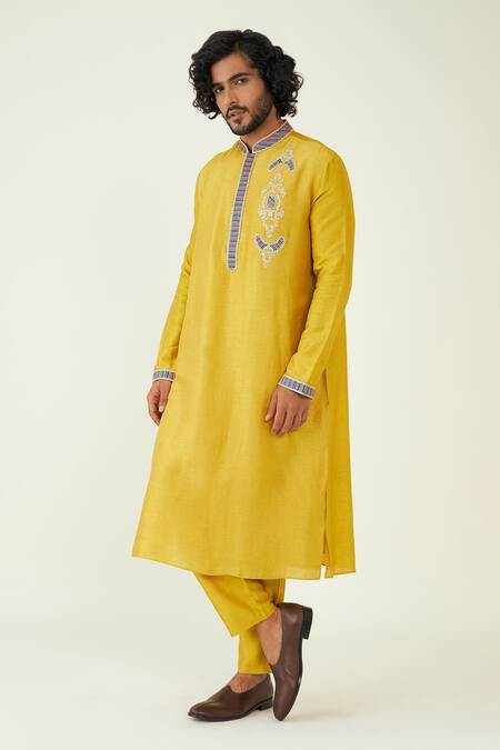 Shop_Roohbyridhimaa_Yellow Viscose, Silk Embroidery Ayaan Kurta Set _Online_at_Aza_Fashions