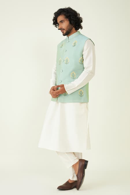 Roohbyridhimaa Green Silk, Chanderi Embroidery Floral Bundi Online at Aza Fashions Roohbyridhimaa_Green Silk, Chanderi Embroidery Floral Bundi _Online_at_Aza_Fashions