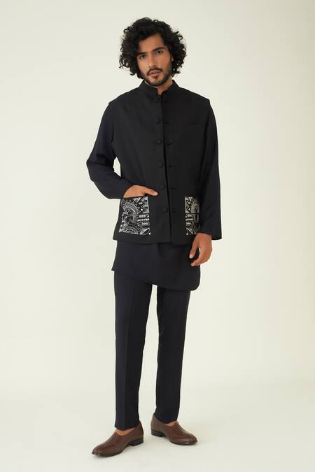 Buy_Roohbyridhimaa_Black Viscose, Silk Embroidery Abstract Bundi _Online_at_Aza_Fashions