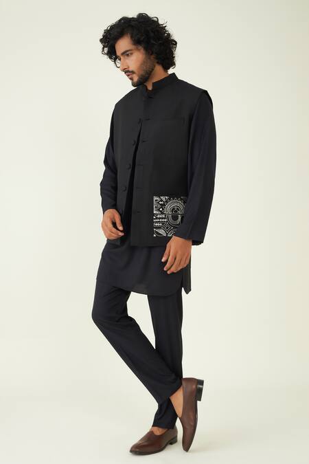 Shop_Roohbyridhimaa_Black Viscose, Silk Embroidery Abstract Bundi _Online_at_Aza_Fashions