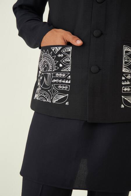 Roohbyridhimaa_Black Viscose, Silk Embroidery Abstract Bundi _at_Aza_Fashions