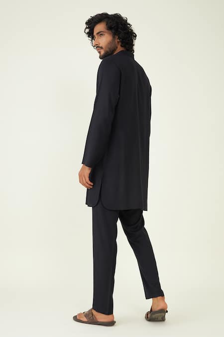 Shop Roohbyridhimaa Black Silk, Rayon Embroidery, Zari Mohtaab Placement Kurta Set at Aza Fashions Shop_Roohbyridhimaa_Black Silk, Rayon Embroidery, Zari Mohtaab Placement Kurta Set _at_Aza_Fashions