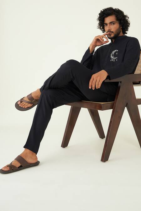 Shop Roohbyridhimaa Black Silk, Rayon Embroidery, Zari Mohtaab Placement Kurta Set Online at Aza Fashions Shop_Roohbyridhimaa_Black Silk, Rayon Embroidery, Zari Mohtaab Placement Kurta Set _Online_at_Aza_Fashions