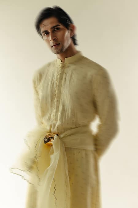 Roohbyridhimaa_Yellow Cotton, Silk Embroidery Nafs Floral Motif Kurta Set _Online_at_Aza_Fashions