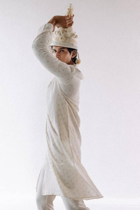 Shop_Roohbyridhimaa_Ivory Cotton, Silk, Linen Embroidery Raabta Floral Pattern Kurta Set _Online_at_Aza_Fashions