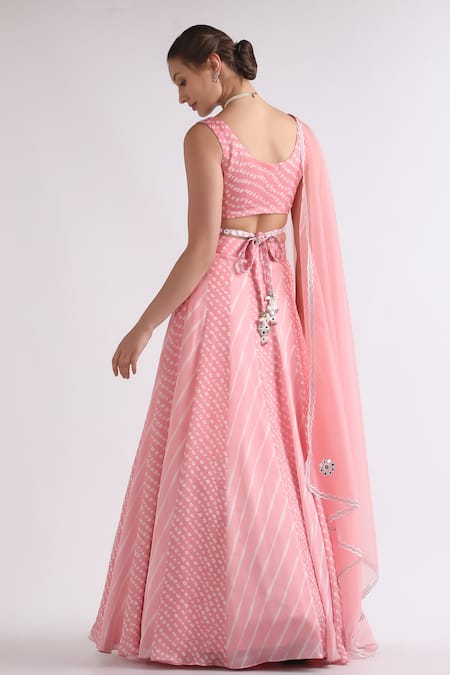 Roohbyridhimaa Qurbat Bandhej Pattern Panelled Lehenga Set 