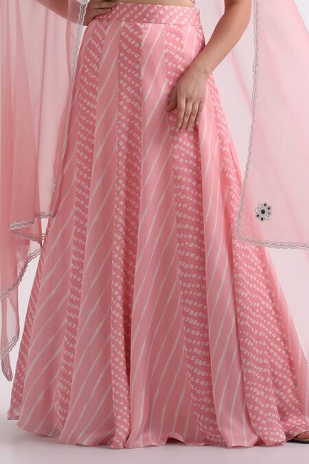 Roohbyridhimaa_Pink Viscose, Crepe Mirrors, Qurbat Bandhej Pattern Panelled Lehenga Set _Online_at_Aza_Fashions