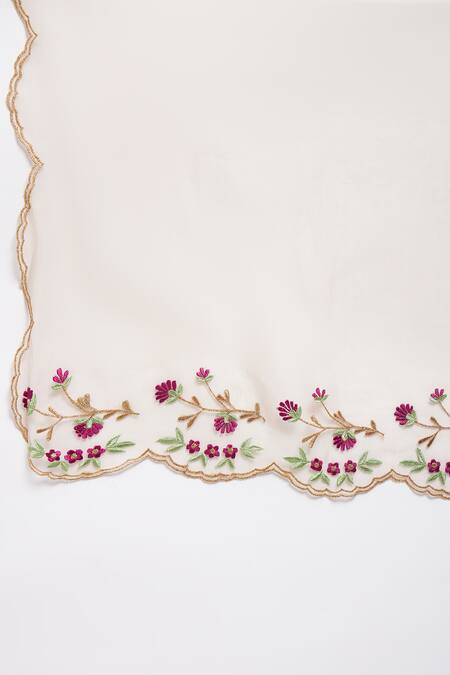 Roohbyridhimaa_Gold Organza, Silk, Chanderi Embroidery V-neck Sharar Resham Border Kurta Set _at_Aza_Fashions