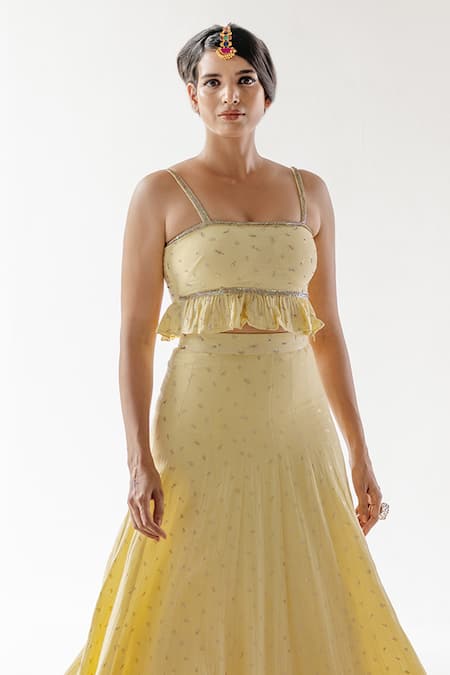 Buy Roohbyridhimaa Yellow Silk Organza, Cotton Sequins, Embroidery Square Iraani Work Lehenga Set Online at Aza Fashions Buy_Roohbyridhimaa_Yellow Silk Organza, Cotton Sequins, Embroidery Square Iraani Work Lehenga Set _Online_at_Aza_Fashions