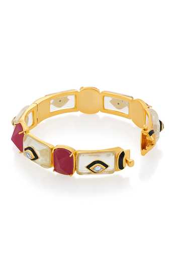 Isharya_Pink Mirror, Enamel, Jade Stone Begum Mughal Embellished Bracelet_Online_at_Aza_Fashions