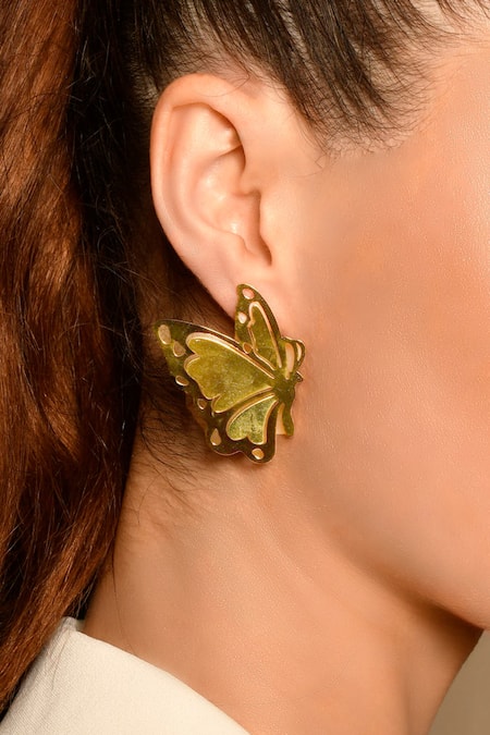 18Kt Yellow Gold Diamond Butterfly Stud Earrings