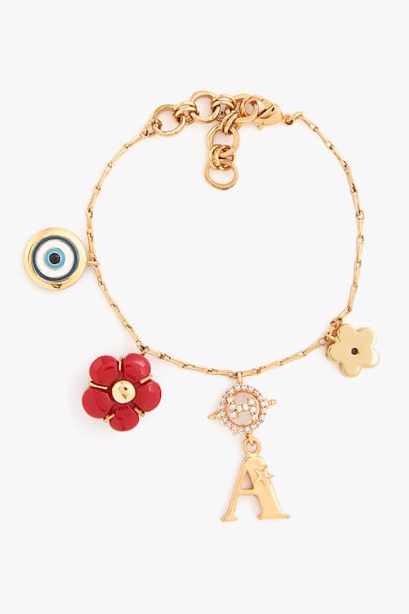 Buy Outhouse Gold Plated Crystals, Stones Bisou Love Embellished Initial Link Bracelet at Aza Fashions Buy_Outhouse_Gold Plated Crystals, Stones Bisou Love Embellished Initial Link Bracelet _at_Aza_Fashions
