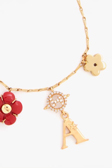 Outhouse Gold Plated Crystals, Stones Bisou Love Embellished Initial Link Bracelet Online at Aza Fashions Outhouse_Gold Plated Crystals, Stones Bisou Love Embellished Initial Link Bracelet _Online_at_Aza_Fashions