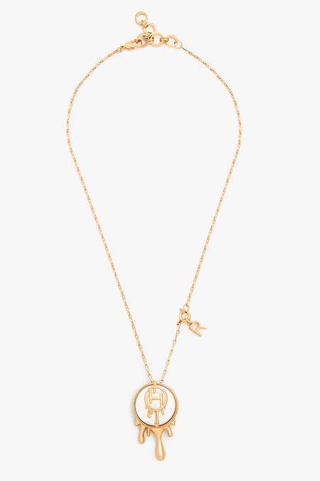 Outhouse Gold Plated Pearl Embellished Drip Oh Initial Pendant Necklace 