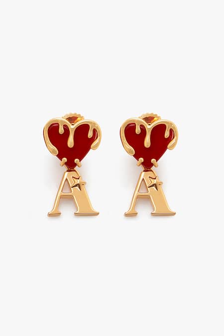 Outhouse Gold Plated Stone Embellished Bisou Love Links Initial Earrings 