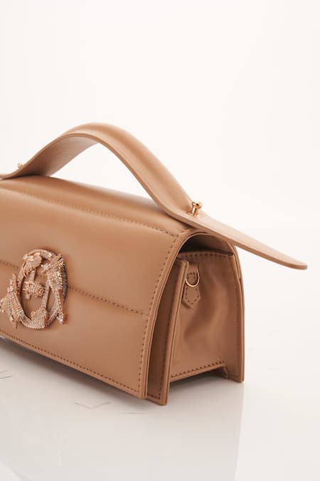 Buy_Outhouse_Brown Crystals The Oh V Paparazzi Quilted Bag _Online_at_Aza_Fashions